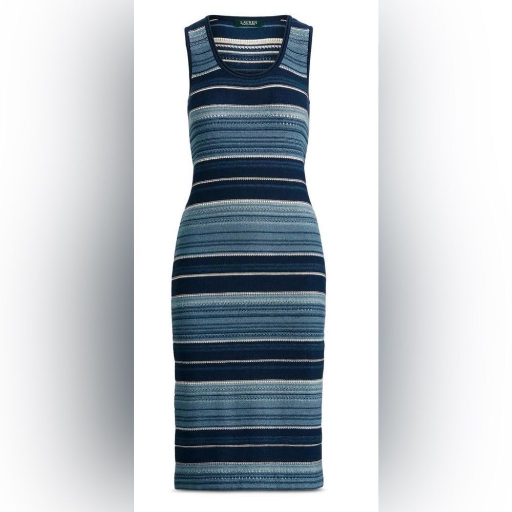 LAUREN RALPH LAUREN Women's Striped Cotton Knit Sleeveless Midi Dress NWT$155